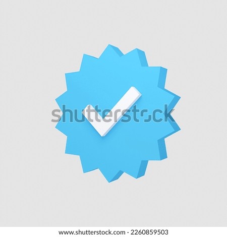 blue check mark, side angle view, isolated, social media verified, white background, 3D Rendering 