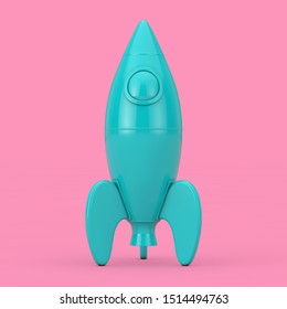 Blue Childs Toy Rocket Mockup Duotone On A Pink Background. 3d Rendering