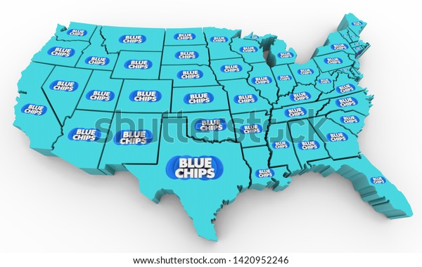 Blue Chips Top Goals Priorities USA United States America Map 3d Illustrati...
