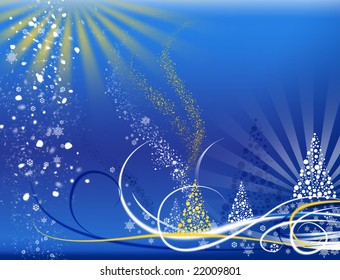 Blue Christmas background with christmas tree