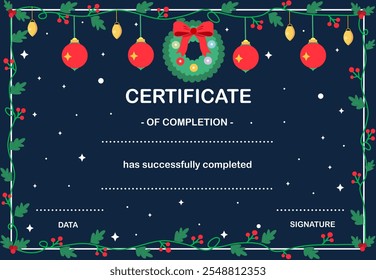 Blue Christmas Theme Course Completion Certificate - Powered by Shutterstock