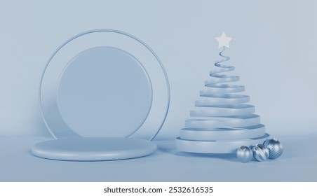 Blue Christmas tree with snowflakes and stars, perfect for holiday card design - Powered by Shutterstock