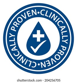 Blue Circle Clinically Proven Icon, Sticker Or Label Isolated On White Background 