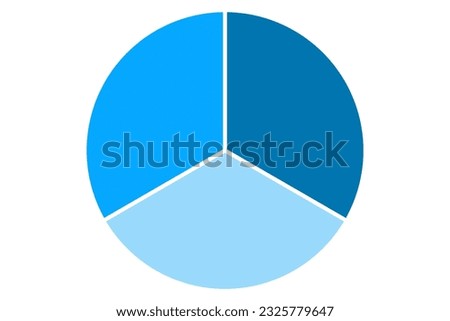 Blue circle divided into three equal segments, 3d rendering