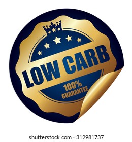 Blue Circle Low Carb 100% Guarantee Infographics Peeling Sticker, Label, Icon, Sign Or Badge Isolated On White Background