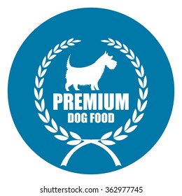 Blue Circle Premium Dog Food, Dog Food Product Label, Infographics Flat Icon, Sign Isolated On White Background 