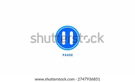 Blue circle with two vertical lines and pause text underneath