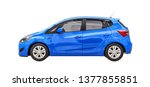 Blue city car with blank surface for your creative design. 3D rendering.