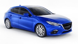 Blue City Car With Blank Surface For Your Creative Design. 3D Rendering