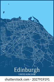 Blue City Map Of Edinburgh United Kingdom