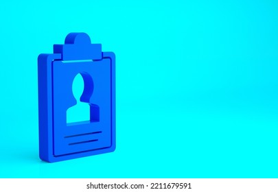 Blue Clipboard With Resume Icon Isolated On Blue Background. CV Application. Curriculum Vitae, Job Application Form With Profile Photo. Minimalism Concept. 3d Illustration 3D Render.