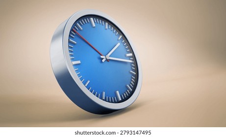 Blue clock background with copy space. 3D illustration.