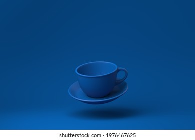 Blue Coffee cup floating in blue background. minimal concept idea creative. monochrome. 3D render. - Powered by Shutterstock