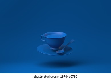 Blue Coffee cup floating in blue background. minimal concept idea creative. monochrome. 3D render. - Powered by Shutterstock