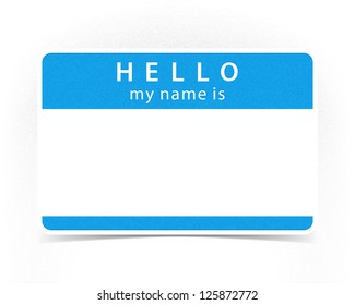 Blue Color Name Tag Blank Sticker HELLO My Name Is With Drop Gray Shadow On White Background. This Image Is A Bitmap Copy My Vector Illustration