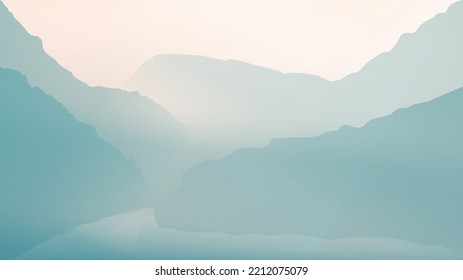 Blue Color Scheme Background Or Wallpaper With Mountain Landscape