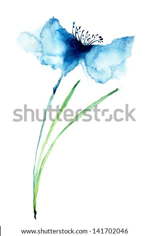 Blue Colored Cornflowers, watercolor illustration