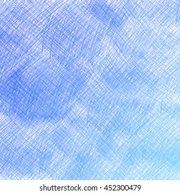 Blue Colored Pencil Texture On White Background.