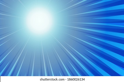 Blue Comic Zoom With Lines And Sun Glow - Illustration