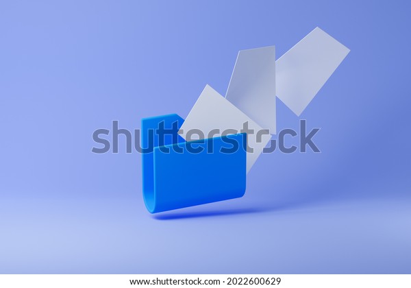 Blue Computer Folder Flying Blank Documents Stock Illustration ...