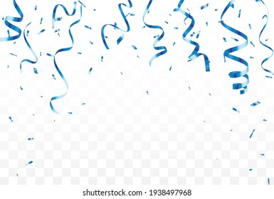 Blue Confetti And Ribbon, Isolated On Transparent Background