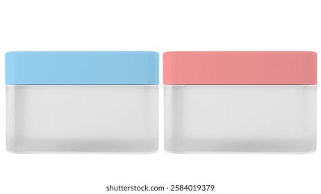 Blue and Coral Frosted jar packaging mockup designed for cosmetic and skincare branding. Cube Liquid Container photorealistic. Ideal Layout Design for Balms, Creams, or Lotion. Perfect for designer