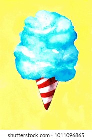 Blue Cotton Candy In Watercolor