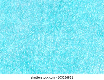 Blue crayon scribble background. Mint pencil strokes on paper. Menthol spiral hand drawn texture.