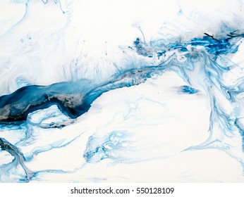 Blue creative abstract hand painted background, wallpaper, texture, close-up fragment of acrylic painting on canvas with brush strokes. Modern art. Contemporary art.