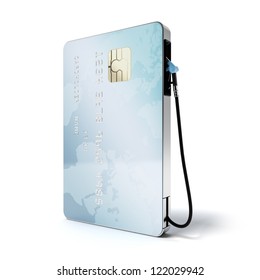 Blue Credit Card With Gas Nozzle Isolated On A White Background