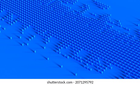 Blue Cube Pattern Surface With A Long Narrow Uneven Band Of Square Boxes Grid Internet Data Binary Digital Code 3d Illustration Render