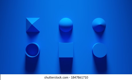 Blue Cube Sphere Tube Cone Pyramid Cylinder 3d illustration render