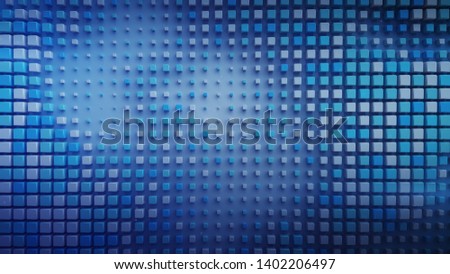 Blue cubes are pulsating on a plane. Computer generated abstract background. 3D rendering