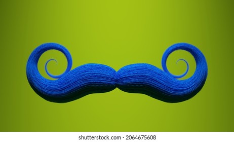 Blue Curly Moustache Illustration Design November Charity Event Green Swirl Spiral 3d Illustration Render