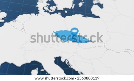 Blue Czech 3d map with pointer pin surrounded with other countries in white. Europe political map with borders. 3d render illustration. 3D Illustration