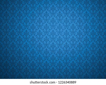 Blue Damask Wallpaper With Floral Patterns