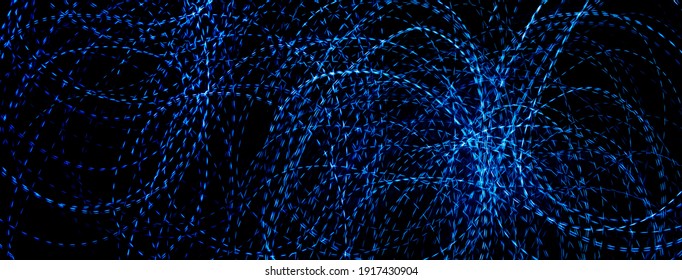 blue dashed lines of lights on a black background