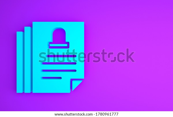 Blue Death certificate\
icon isolated on purple background. Minimalism concept. 3d\
illustration 3D\
render