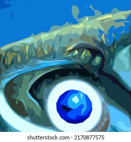 Blue Deep-sea Water Fishy Eyeball Closeup - Abstract Art Image.