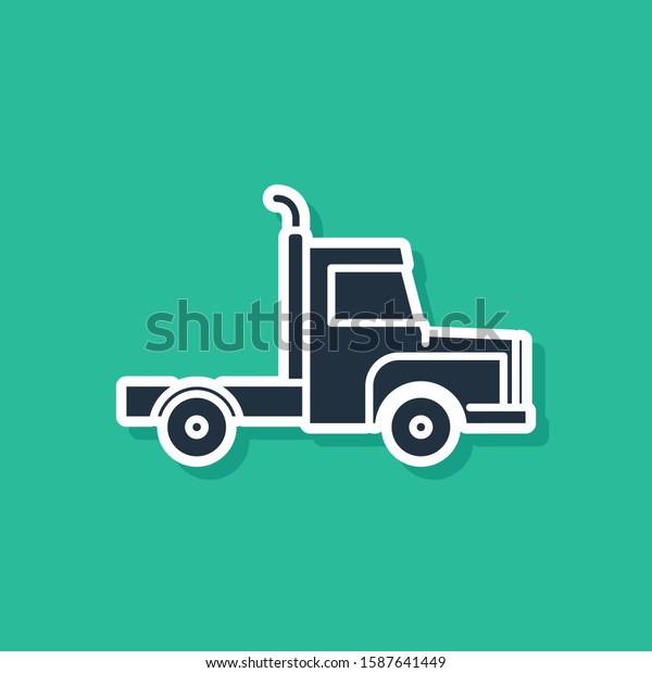 Blue Delivery cargo truck vehicle icon isolated on green\
background.  