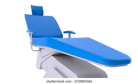 A Blue Dental Chair With A Close-up View.Medical Chair.An Empty Dental Chair.3d Rendering.