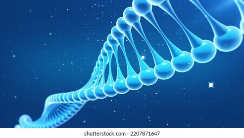 Blue Deoxyribonucleic Acid Molecule,  Double Helix, Technology Human Genome. Medical Research, Genetic Engineering, Biology. Abstract Background, 3D Render Of DNA Molecule