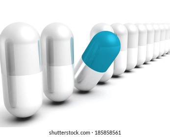 blue different good choice medical pill. healthcare concept 3d render illustration