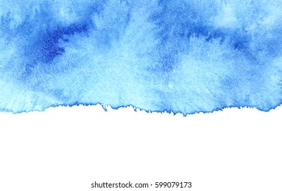 Blue Diffused Watercolor Stain With Isolated Edge. Abstract Textured Background. Element For Your Design 