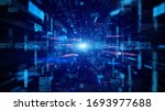 Blue Digital cyberspace and digital data network connections concept. Transfer digital data hi-speed internet, Future technology digital abstract background concept.