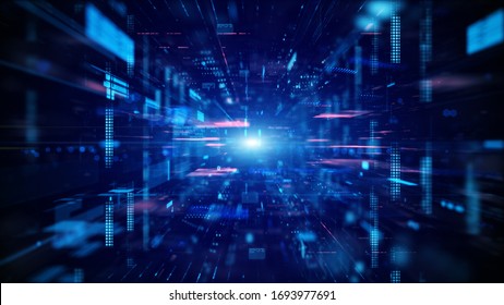 Blue Digital cyberspace and digital data network connections concept. Transfer digital data hi-speed internet, Future technology digital abstract background concept.