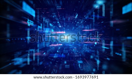 Blue Digital cyberspace and digital data network connections concept. Transfer digital data hi-speed internet, Future technology digital abstract background concept.