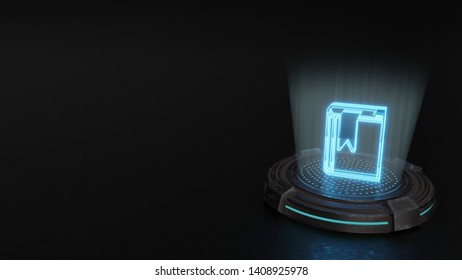 Blue Digital Laser 3d Hologram Symbol Of Agenda Render On Old Metal Sci-fi Pad Background