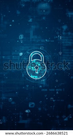 Blue digital security key logo and futuristic circle HUD with big data processed on grid line and technology ai icon screen abstract background network secure vertical video concept
