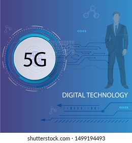 Blue Digital Technology Abstract Background ,Business concept , Business man, Technology 5G